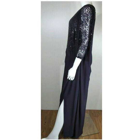Alex Evenings Mock Sequin Lace Bodice Illusion Dress Purple Womens Plus Size 18 - Picture 4 of 6